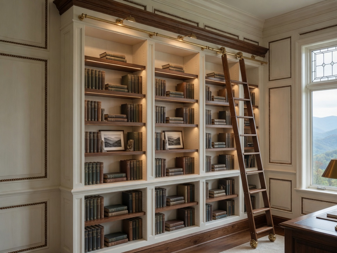 Floor-to-ceiling custom library millwork